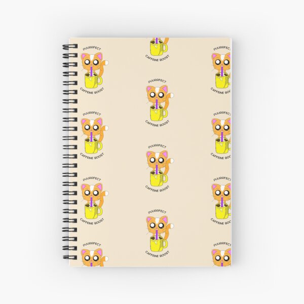 (Creamy Beige) Puurrfect Caffeine Boost Kawaii Cute Food Art Spiral Notebook