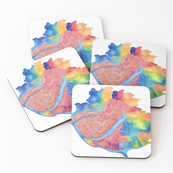 Item preview, Colorful Lisbon Portugal map in watercolor designed and sold by Aryabek.