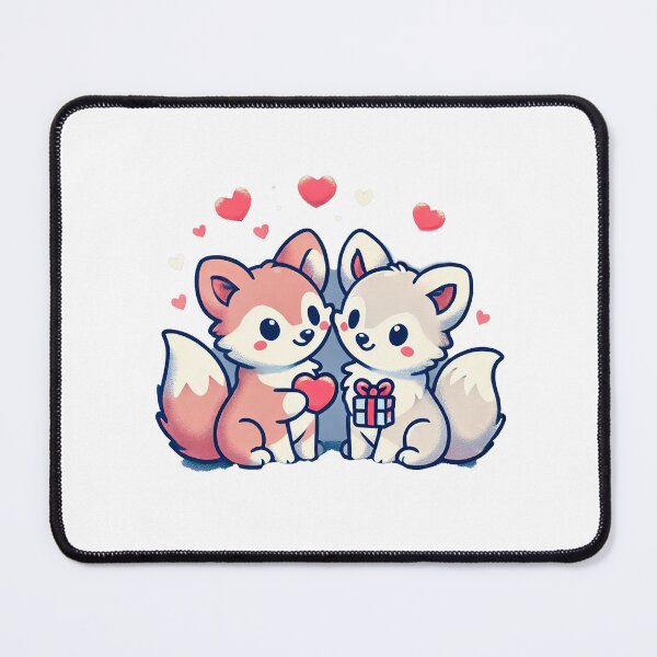 Item preview, Cute Fox Couple with Heart and Gift – Adorable Love Illustration designed and sold by HanaPrints.