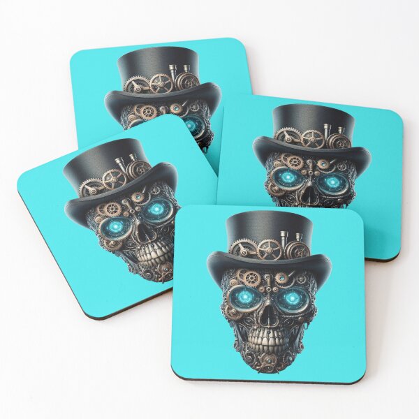 Item preview, Steampunk Skull, Cylinder Hat, Turquoise Background designed and sold by GaborSkeleton.