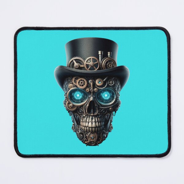 Item preview, Steampunk Skull, Cylinder Hat, Turquoise Background designed and sold by GaborSkeleton.