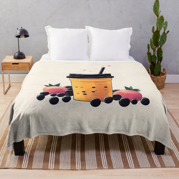 Item preview, Boba Tea Illustration with Peaches and Blueberries designed and sold by GoldenTealArts.