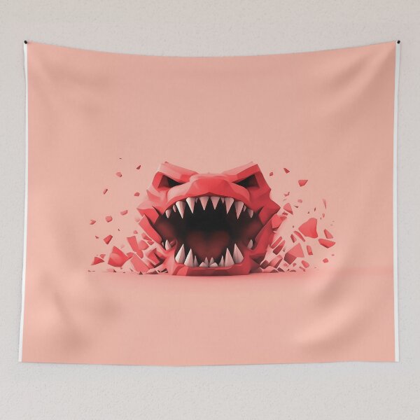 Item preview, Red Monster Mouth Breaking Through Wall Illustration designed and sold by GoldenTealArts.