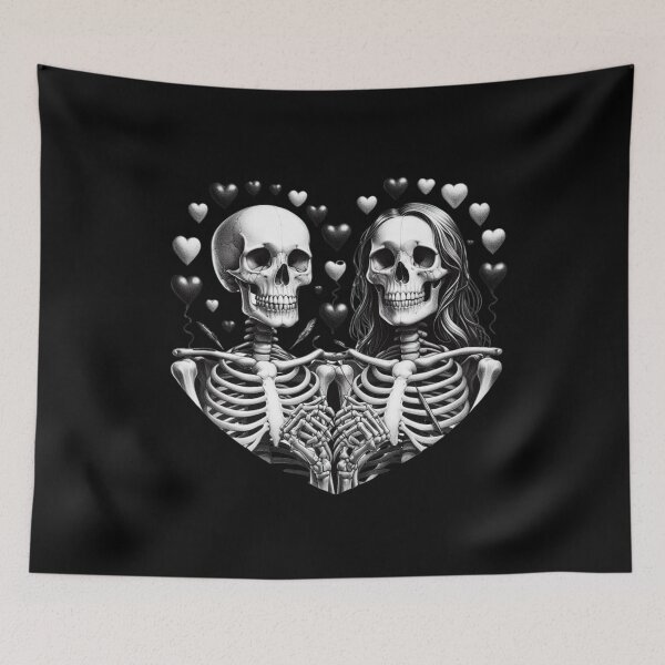 Item preview, Loving Skeletons Heart, Black Background, Big Pattern designed and sold by GaborSkeleton.