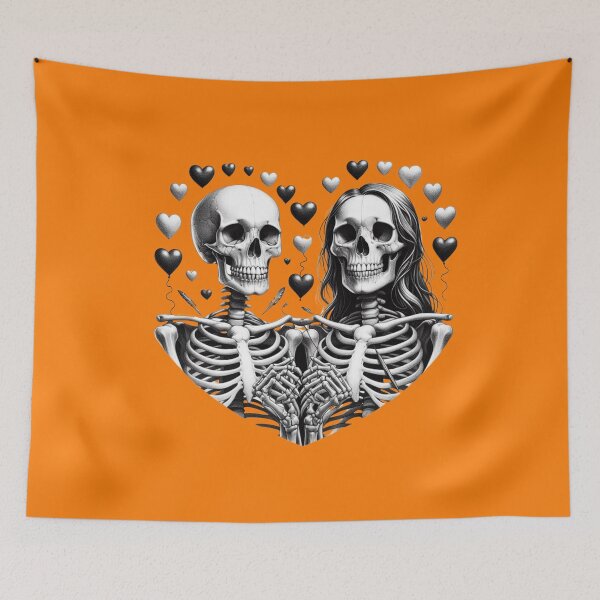 Item preview, Loving Skeletons Heart, Pumpkin Orange Background, Big Pattern designed and sold by GaborSkeleton.
