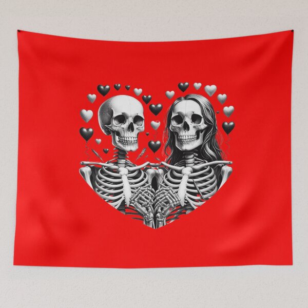 Item preview, Loving Skeletons Heart, Red Background, Big Pattern designed and sold by GaborSkeleton.