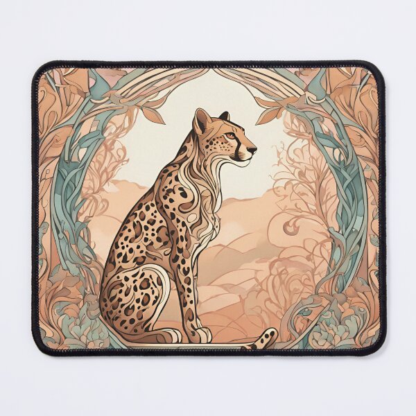 Item preview, Art Nouveau sacred cheetah sitting pastel floral design designed and sold by LumiLemon.