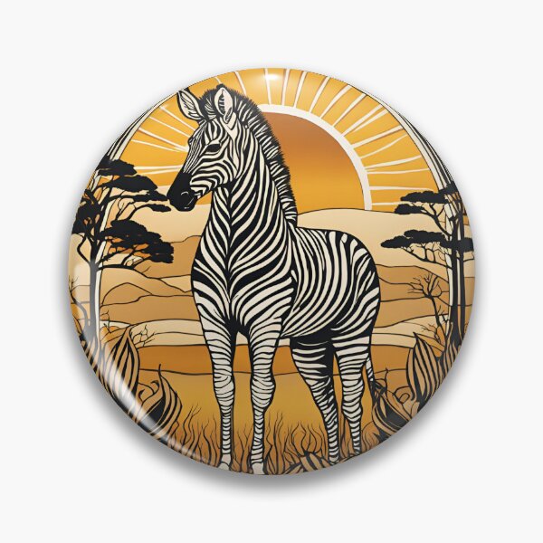 Item preview, Art Nouveau African Zebra in Warm Colors at Sunset Wood Engraving Black Ink designed and sold by LumiLemon.