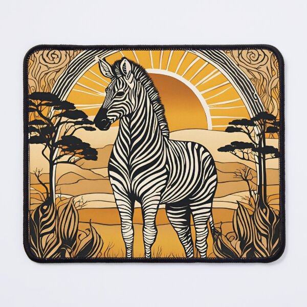 Item preview, Art Nouveau African Zebra in Warm Colors at Sunset Wood Engraving Black Ink designed and sold by LumiLemon.