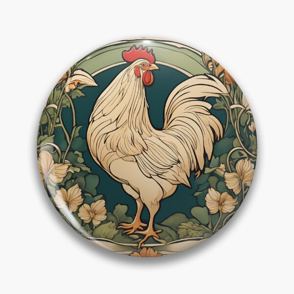 Item preview, Art Nouveau white hen poultry floral design designed and sold by LumiLemon.