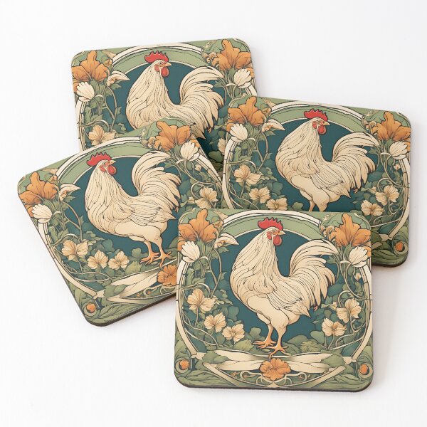 Item preview, Art Nouveau white hen poultry floral design designed and sold by LumiLemon.