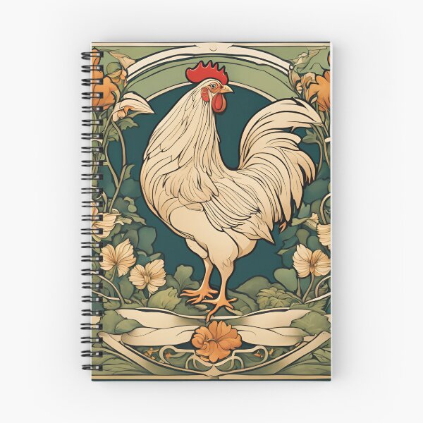 Item preview, Art Nouveau white hen poultry floral design designed and sold by LumiLemon.
