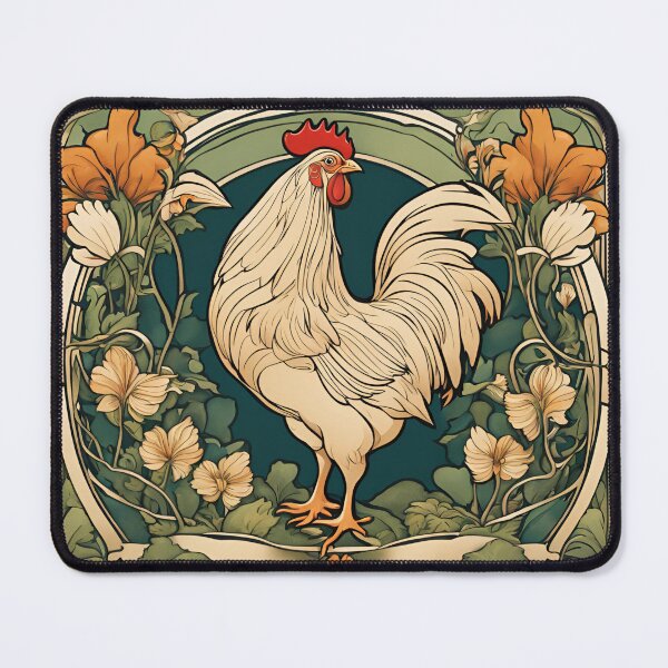Item preview, Art Nouveau white hen poultry floral design designed and sold by LumiLemon.