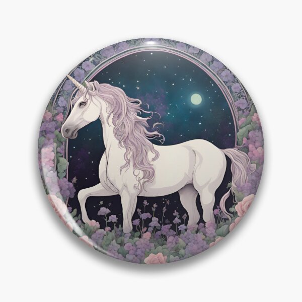 Item preview, Art Nouveau white unicorn and purple hair floral design designed and sold by LumiLemon.