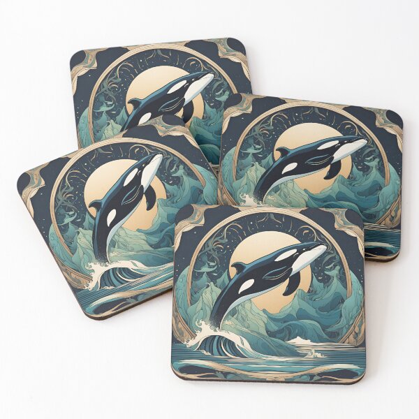 Item preview, Art Nouveau orca in the magical Arctic ocean designed and sold by LumiLemon.