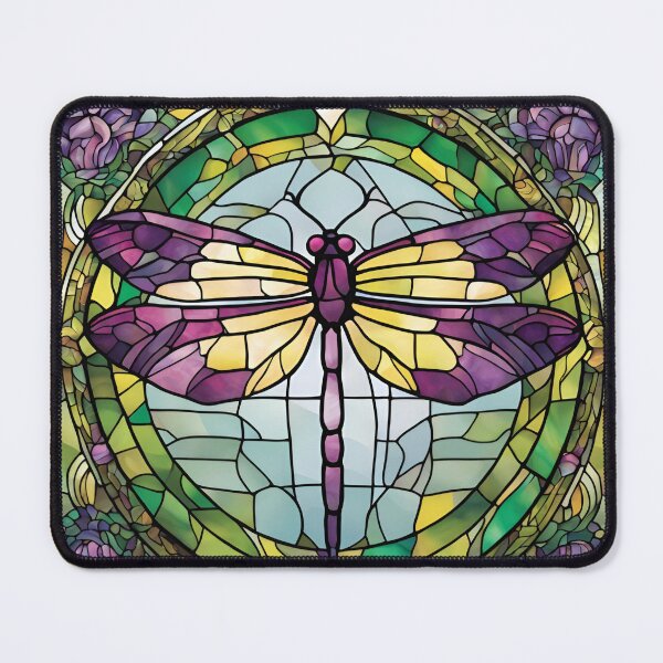 Item preview, Art Nouveau de insecto libélula morada y verde diseño floral vitral designed and sold by LumiLemon.