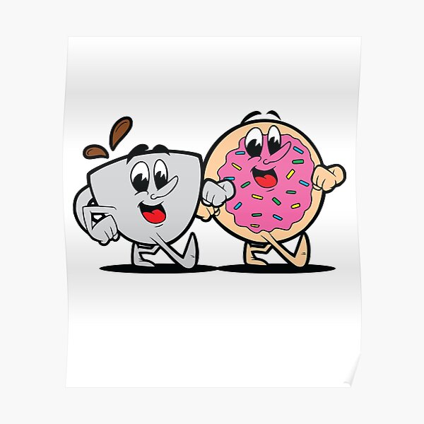 "Coffee and Donuts Vintage Retro Cartoon" Poster by bsanczel Redbubble