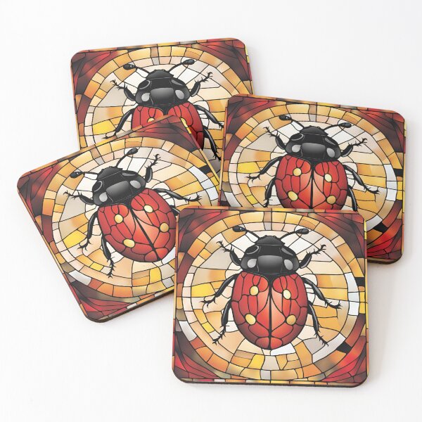 Item preview, Art Nouveau ladybug insect and floral design stained glass window designed and sold by LumiLemon.