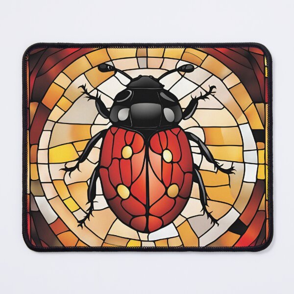 Item preview, Art Nouveau ladybug insect and floral design stained glass window designed and sold by LumiLemon.