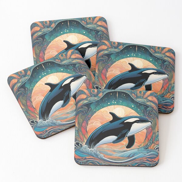Item preview, Art Nouveau orca in the magical ocean designed and sold by LumiLemon.