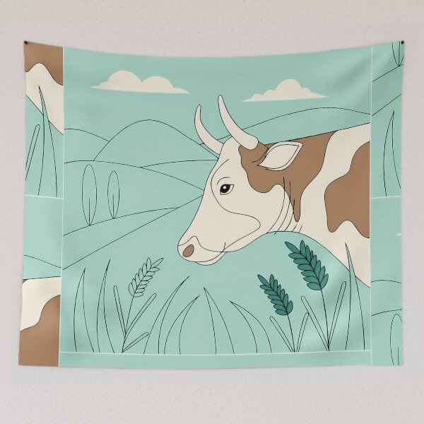 Item preview, Bluesky Pastel Animal Landscapes Tranquility Cow Bull  designed and sold by ART ATTACK ZONE.