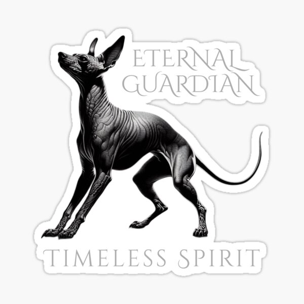 Vista previa del artículo con la obra «Diseño de perro guardián eterno, arte de perro sin pelo mexicano de espíritu atemporal, regalo para amantes de Xoloitzcuintli, camiseta única para amantes de las mascotas», diseñado y vendido por Xolo Merch.