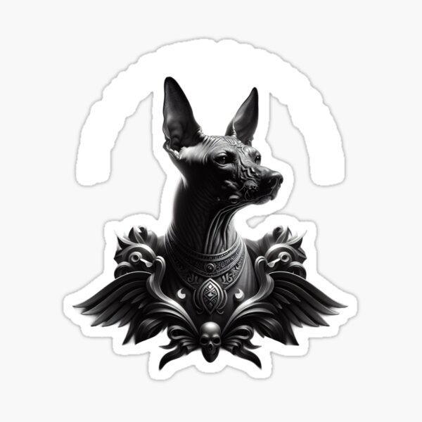 Vista previa del artículo con la obra «Diseño de perro mexicano sin pelo Xoloitzcuintli, regalo único para amantes de los perros, arte de retrato de mascota para entusiastas de los perros, impresión de ilustración detallada de perro», diseñado y vendido por Xolo Merch.