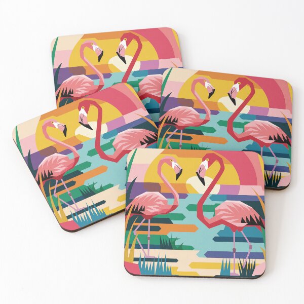 Item preview,   Vibrant Geometric Flamingos in Marshlands Illustration designed and sold by AnimalAirtistry.