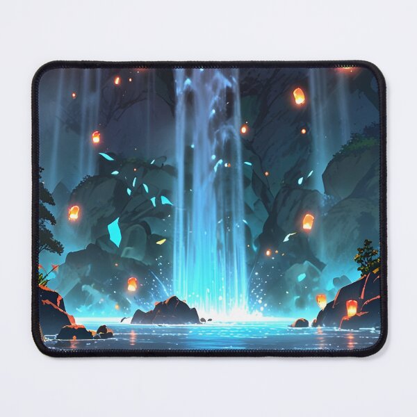Item preview, Enchanted Waterfall at Dawn with Anime-Style Magical Lights designed and sold by Landscape-Anime.