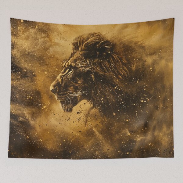 Item preview, Lion in motion splashing ochre dust designed and sold by DesignbyBFD.