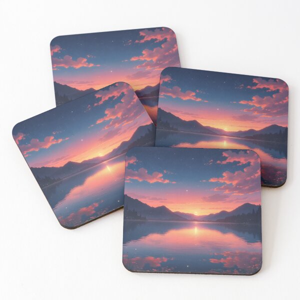 Item preview, Serenity of Sunset on a Mountain Lake in Anime Style designed and sold by Landscape-Anime.