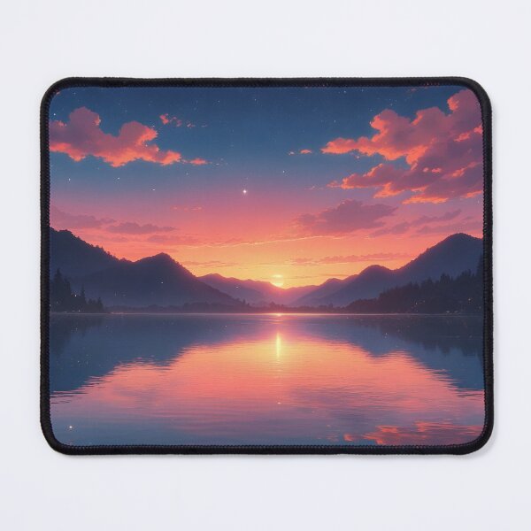 Item preview, Serenity of Sunset on a Mountain Lake in Anime Style designed and sold by Landscape-Anime.
