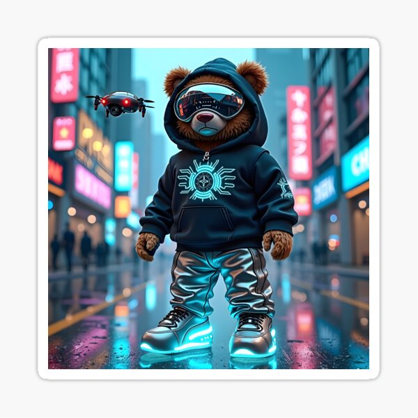 Item preview, Cyber Teddy: Futuristic Streetwear Bear with Drone designed and sold by THINKTREEKIDS.