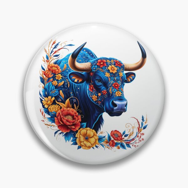 Item preview, Floral Blue Bull – Vibrant Animal Art with Floral Patterns designed and sold by PING 999 STUDIO.