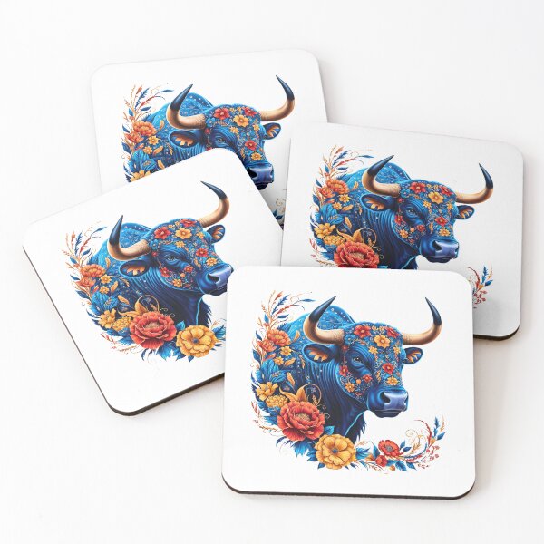 Item preview, Floral Blue Bull – Vibrant Animal Art with Floral Patterns designed and sold by RvinJo8.