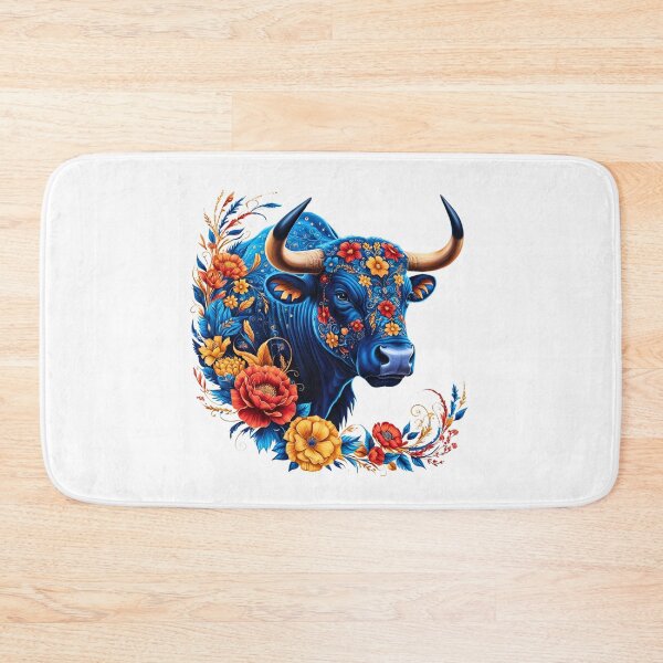 Item preview, Floral Blue Bull – Vibrant Animal Art with Floral Patterns designed and sold by PING 999 STUDIO.