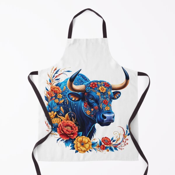 Item preview, Floral Blue Bull – Vibrant Animal Art with Floral Patterns designed and sold by RvinJo8.
