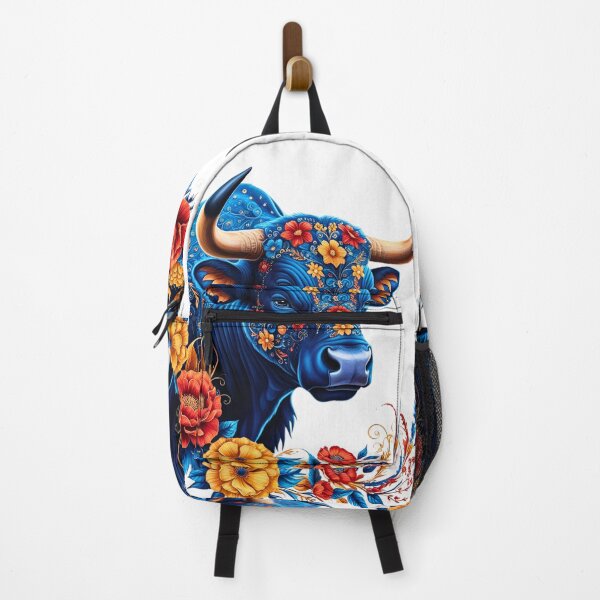 Item preview, Floral Blue Bull – Vibrant Animal Art with Floral Patterns designed and sold by RvinJo8.