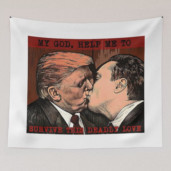 Item preview, Fraternal Kiss Donald Trump and Elon Musk designed and sold by ValentinaHramov.