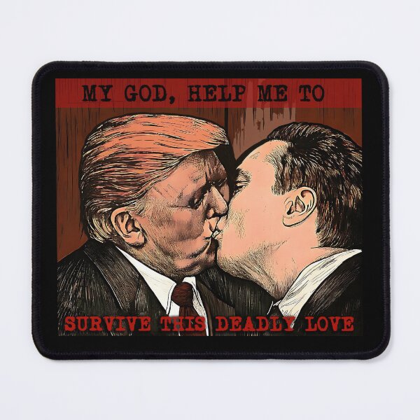 Item preview, Fraternal Kiss Donald Trump and Elon Musk designed and sold by ValentinaHramov.