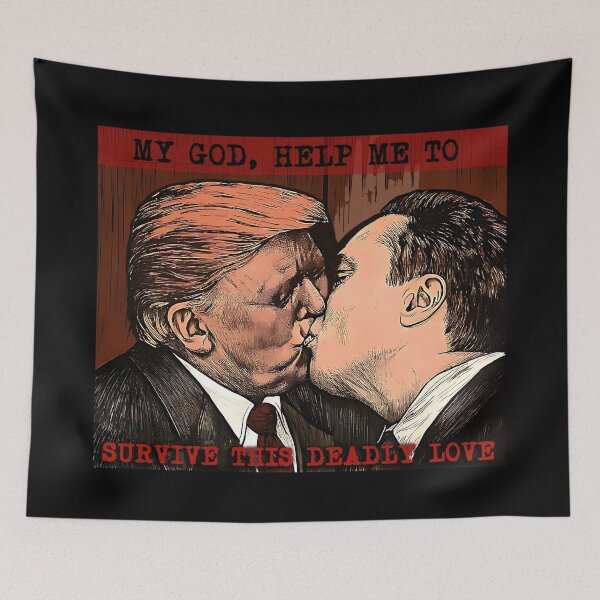 Item preview, Fraternal Kiss Donald Trump and Elon Musk designed and sold by ValentinaHramov.
