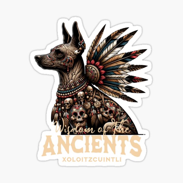 Vista previa del artículo con la obra «Camiseta con diseño de perro mexicano sin pelo Xoloitzcuintli, regalo único para amantes de los perros, obra de arte de sabiduría antigua, estampado decorativo de animales», diseñado y vendido por Xolo Merch.