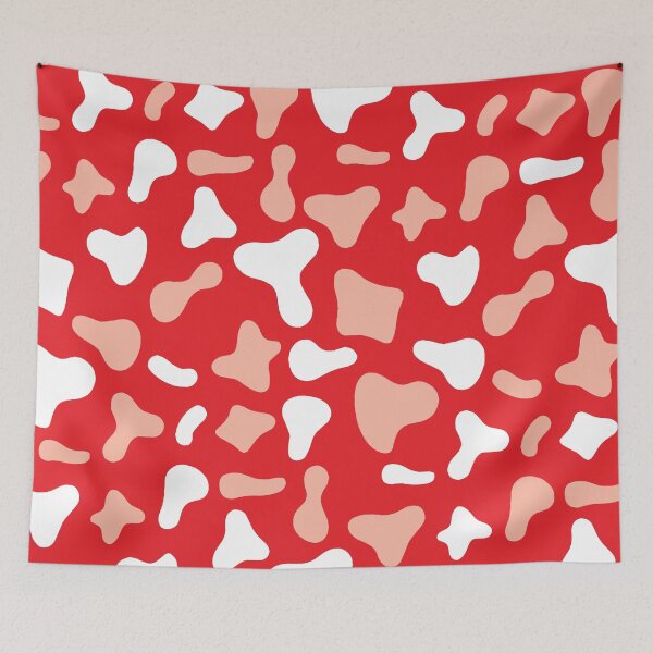 Aperçu de l'œuvre Motif vache rose et blanche sur fond rouge | Motif vache Holstein créée et vendue par PatternPen.