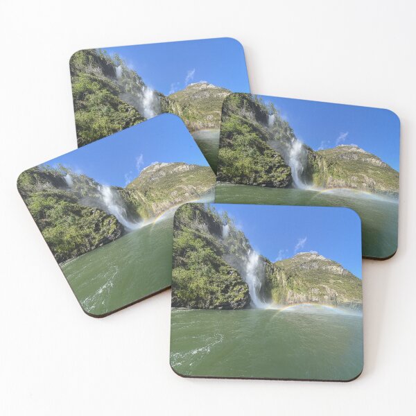 Item preview, Waterfall and Rainbow in New Zealand Fjord designed and sold by ArtArchive-KK.