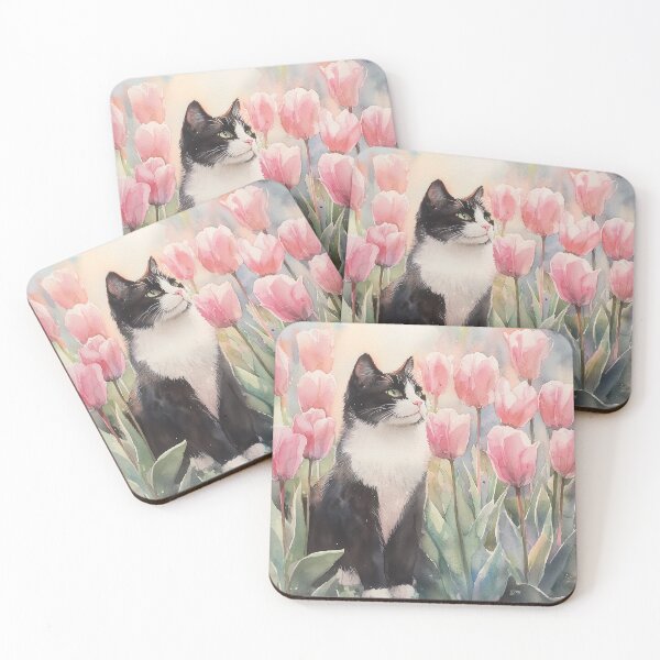 Item preview, Tuxedo Cat in Tulips designed and sold by laurashawart.