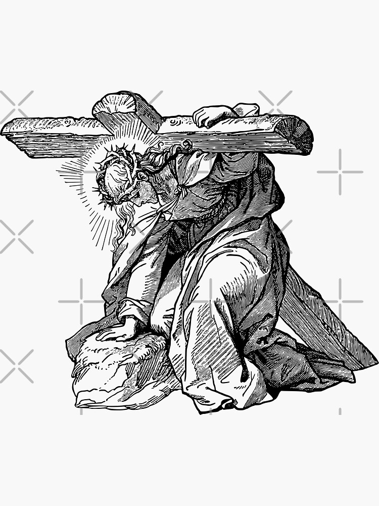Thumbnail 3 of 3, Sticker, Jesus Carrying the Cross – Catholic Devotional Art designed and sold by Beltschazar.
