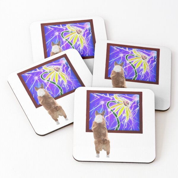 Item preview, Corgi Looking Out the Window – Lightning Storm & Yellow Flower Art Print (Original Digital Painting) #White designed and sold by PaintThatSheep Art Shop.