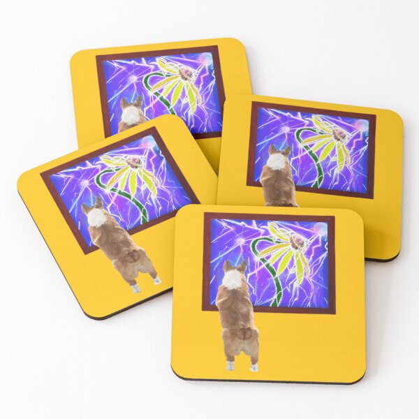 Item preview, Corgi Looking Out the Window – Lightning Storm & Yellow Flower Art Print (Original Digital Painting) #Warm Mustard designed and sold by PaintThatSheep Art Shop.