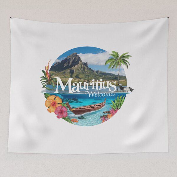 Item preview, Mauritius Welcomes Flag Map Port Louis, Le Morne Mountain designed and sold by AnimalsDH305.