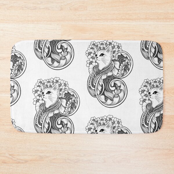 Item preview, Whimsical Zentangle Cat with Floral Patterns – Unique Line Art Illustration designed and sold by DianaZenArt.